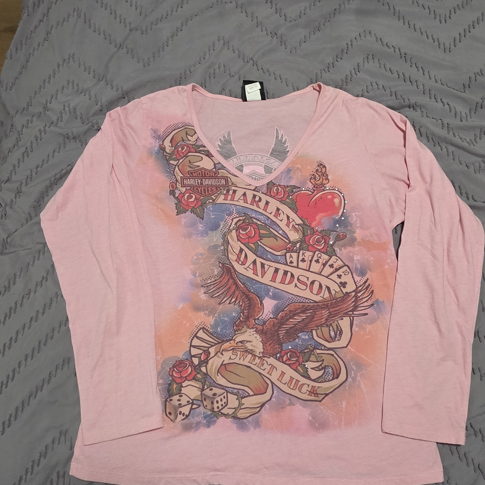 Harley Davidson Pink Graphic Long Sleeve Shirt